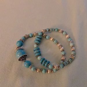 Turquoise and silver color beaded Bracelet set